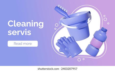 Home cleaning service landing page design concept. 3D vector.