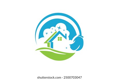 Home Cleaning Service Logo Concept sign icon symbol Element Design. Bubble, House, Leaf, Plumber, Plumbing Logotype. Vector illustration template