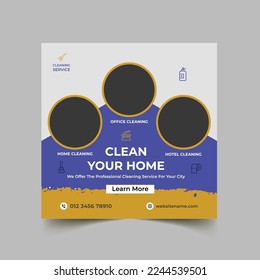 Home cleaning service social media post and office cleaning banner design template