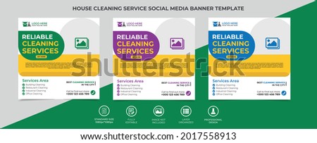 home cleaning service social media post template design, an image can be placed in the template. three color variation, fully editable, eye catchy design. square web banner, vector eps 10 version. Stock photo © 
