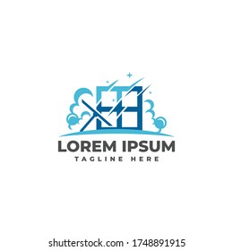 Home Cleaning Service with window cleaner Logo Vector Icon Illustration