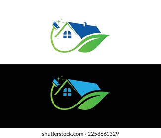 Home Cleaning Services Logo Design Inspiration With Leaf Element Premium Vector Concept.