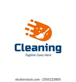 Vector de diseño de logotipos de servicios de limpieza del hogar. Diseño del logotipo de la escoba de limpieza.