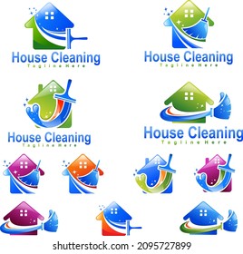 Conjunto de plantillas de logotipo de servicios de limpieza en el hogar. Concepto ecológico del interior