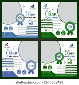 Home cleaning services social media post design. Cleaning service social media template design.