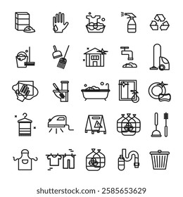 Home cleaning Set of line icons in linear style.