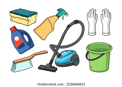home cleaning tools cartoon set