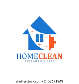 Haus mit klarem Logo-Vorlagenkombination Haus und Reinigung. Hausreinigung Illustration Design.