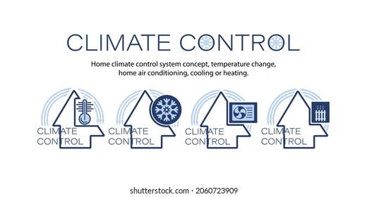 Home climate control system concept. Vector icon set. Warming, heating unit, air conditioners system