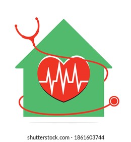 Home Clinic medical vector logo design. Stethoscope and heart beat logo vector design. 