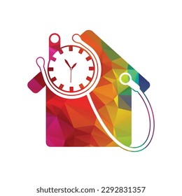 Startseite Uhr und Stethoscope, Vektorlogo-Design-Vorlage. Zeitmanagement-Symbol.