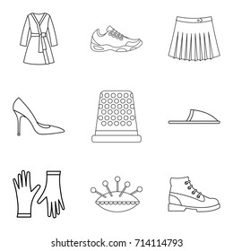 Home clothes icon set. Outline set of 9 home clothes vector icons for web design isolated on white background