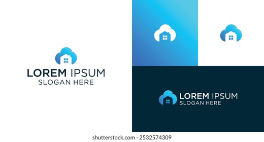 Diseño de logotipos para el hogar y la nube, almacenamiento en la nube, casa de almacenamiento