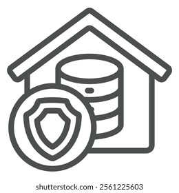 Home cloud storage line icon, data protection concept. Vector graphics. Safety emblem with house, disks array sign on white background, outline style icon for mobile or web design