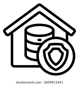 Home cloud storage line icon, data protection concept. Vector graphics. Safety emblem with house, disks array sign on white background, style mobile or design
