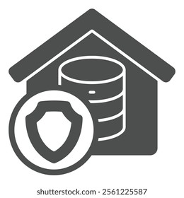 Home cloud storage solid icon, data protection concept. Vector graphics. Safety emblem with house, disks array sign on white background, glyph style icon for mobile or web design