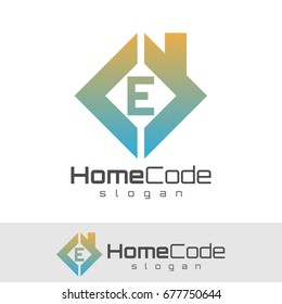 home code initial Letter E Logo design