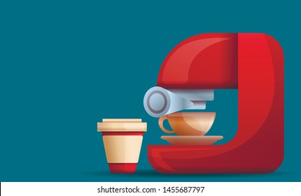 Home coffee machine concept banner. Cartoon illustration of home coffee machine vector concept banner for web design