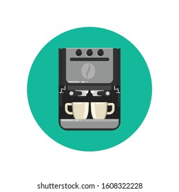 Home coffee machine isolated on white background. Appliances. Office coffee machine vector illustration in flat style. Coffee maker with cup. 