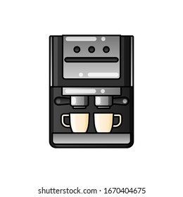 Home coffee machine isolated on white background. Appliances. Office coffee machine vector illustration in flat style. Coffee maker with cup.