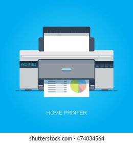 Home color Printer. Isolated Flat Vector Illustration