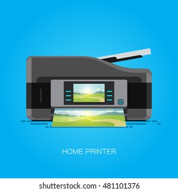 Home color Printer. Isolated Flat Vector Illustration
