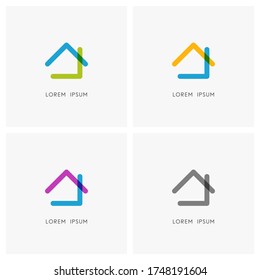 Home colored logo set. Simple outline bright house with roof and chimney symbol - realty, real estate and property, construction industry and building, creativity, design elements and art icons.