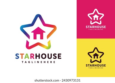 Home combination gradient color star logo design