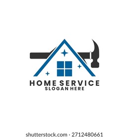 Home combinação com vetor de design de logotipo de martelo. Modelo de vetor de design de logotipo de serviço doméstico