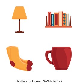 Home comfort icons set cartoon vector. Home leisure item. Homeliness concept