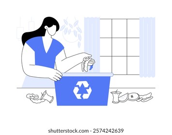 Home composting isolated cartoon vector illustrations. Woman composting organic waste into a bin at home, eco-friendly lifestyle, recycling facility, environment care vector cartoon.