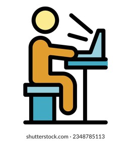 Home computer work icon outline vector. Social stay. Virtual team color flat
