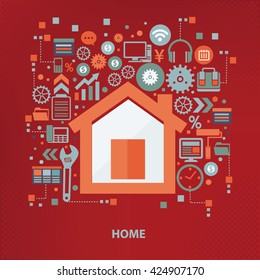 Home concept design on red background,vector