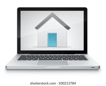 Home Concept. Laptop on Grey Gradient Background. Vector.