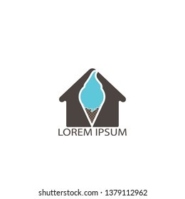Home and Cone ice cream vector icon logo. Ice Cream scoop symbol, logo illustration.
