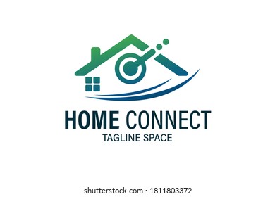 logotipo de conexión a casa con color verde azul degradado para la empresa, marca o negocio. pasos vectoriales editables