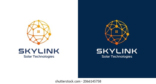 Home connection circle solar technology outline logo design