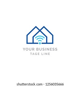 Home Connection Logo Template. Vector of real estate and wifi logo combination. House and signal symbol or icon. Unique rent and radio, internet logotype design template.