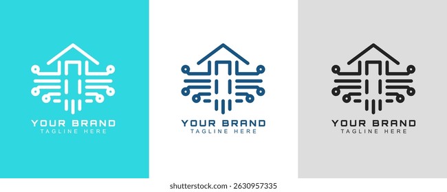 Plantilla de diseño de logotipo simple, Logotipo de conexión digital, Diseño moderno de logotipo de Tecnología, Icono de conexión inteligente para el hogar, Diseño plano para Sitio web, Símbolo, Logotipo, Señal, App, UI