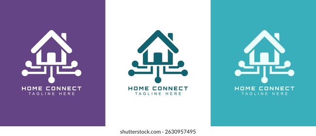 Home Connection Simple Logo Design Template, Digital Connection Logo, Modern Technology Logo Design, Smart Home Connection Icon, Flat Design for Website, Symbol, Logo, Sign, App, UI