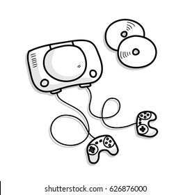 Home Console Video Game Entertainment System, a hand drawn vector doodle illustration of a video game console.