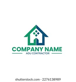 home construction and ADU contractors logo for home remodeling in vector