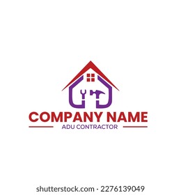 home construction and ADU contractors logo for home remodeling in vector