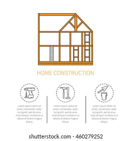 Home construction concept made in modern line style. Overhaul with repair tools. Flat icons isolated vector illustration.Can be used for infographics design, web elements.