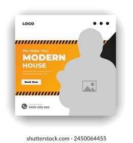 Home construction cover or social media web banner bundle design template