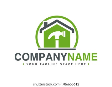 Home and Construction design logo with a hammer inside a house for carpenters, electricians and other related repair and renovation services