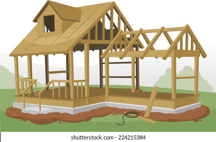 Home Construction Framing Structure, vector illustration cartoon.
