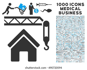 Home Construction icon with 1000 medical commercial gray and blue vector pictographs. Clipart style is flat bicolor symbols, white background.