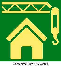 Home Construction icon. Vector style is flat iconic symbol, yellow color, green background.