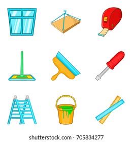 Home construction icons set. Cartoon set of 9 home construction vector icons for web isolated on white background